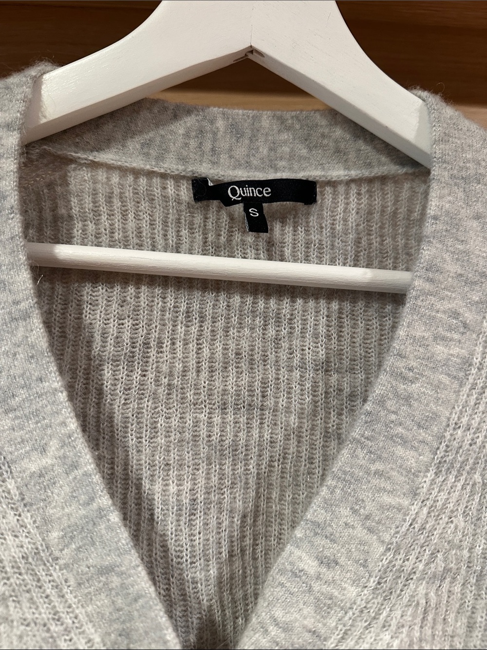 Quince Light Gray Ribbed V-Neck Button-Up Cardigan - Picture 4 of 8